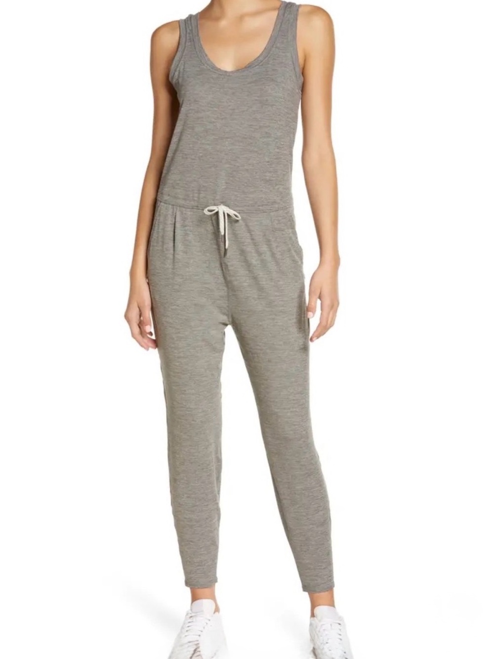 Vuori Women's Gray Sleeveless Drawstring Jumpsuit